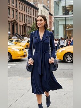 BCBGMaxAzria Navy Long-Sleeve Draped Collar Dress